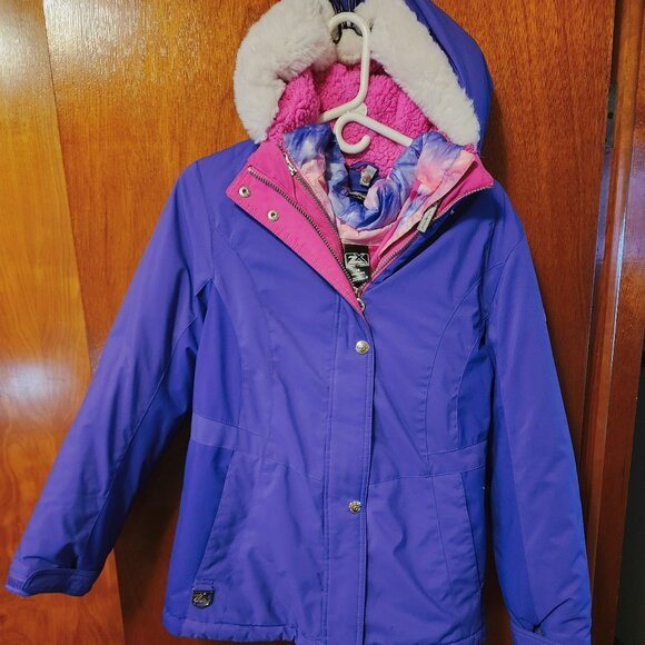 Girls Size 18 ZeroXposur Purple/Pink Removable Lining Zip Up Hooded Puffer Coat - Picture 2 of 12